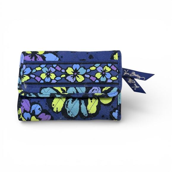 Vera Bradley Indigo Pop Euro Tri-Fold Wallet Quilted Floral Cotton Blue - Picture 2 of 6
